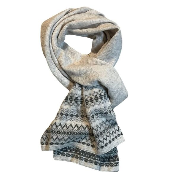 Brand New MARTHA STEWART 99% CASHMERE Nordic Scarf Grey - Picture 1 of 7